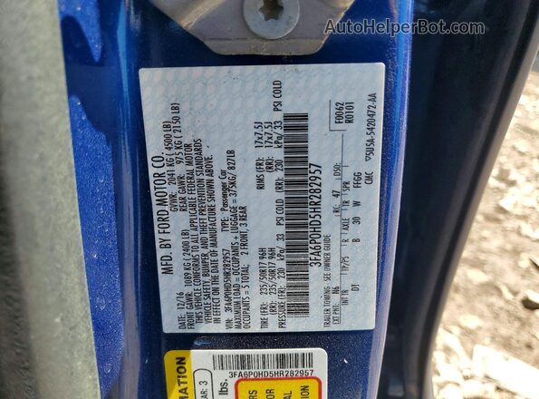 3FA6P0HD5HR282957 2017 FORD FUSION Синий 