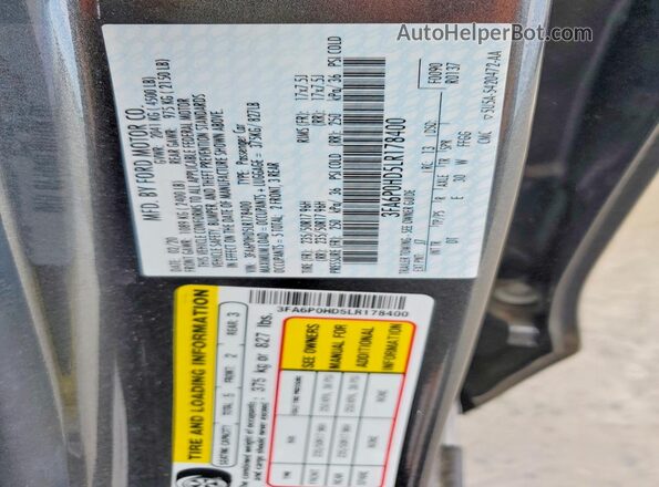 3FA6P0HD5LR178400 2020 FORD FUSION Gray ძრავის განყოფილების ხედი