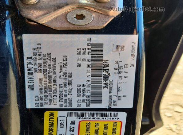 3FA6P0HD5LR178879 2020 FORD FUSION Black Widok komory silnika