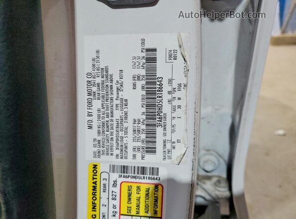 3FA6P0HD5LR186643 2020 FORD FUSION Белый Вид подкапотного пространства