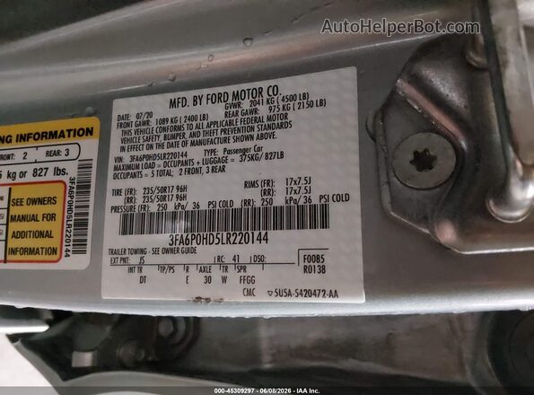 3FA6P0HD5LR220144 2020 FORD FUSION Серый Вид подкапотного пространства