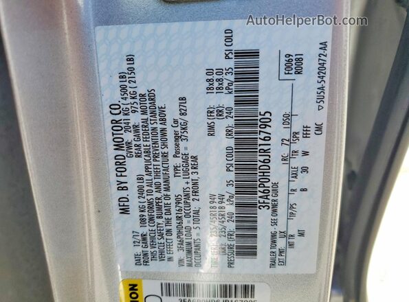 3FA6P0HD6JR167905 2018 FORD FUSION Silver Widok komory silnika