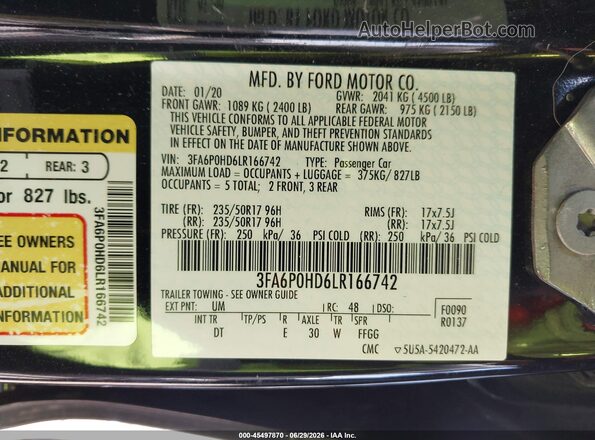 3FA6P0HD6LR166742 2020 FORD FUSION Черный Вид подкапотного пространства