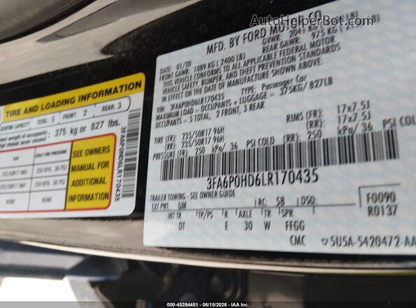 3FA6P0HD6LR170435 2020 FORD FUSION Черный Вид подкапотного пространства