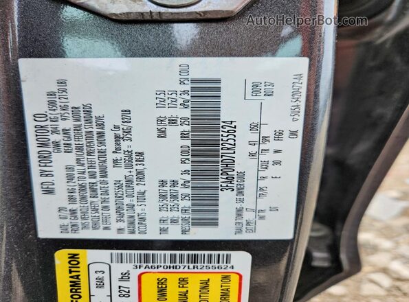 3FA6P0HD7LR255624 2020 FORD FUSION Gray Engine compartment view