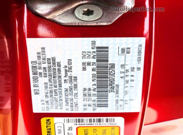 3FA6P0HD7LR257860 2020 FORD FUSION Red Вид підкапотного простору