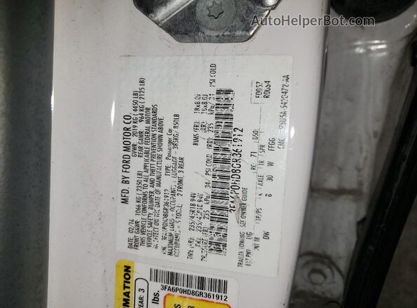 3FA6P0HD8GR361912 2016 FORD FUSION White 