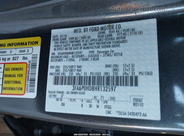 3FA6P0HD8HR132597 2017 FORD FUSION Черный Вид подкапотного пространства