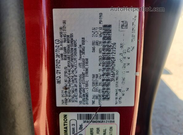 3FA6P0HD9GR121056 2016 FORD FUSION Красный Вид наклейки с VIN-кодом