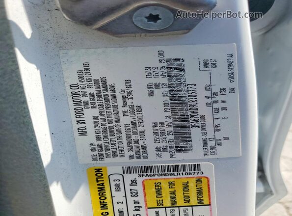 3FA6P0HD9LR105773 2020 FORD FUSION White Widok komory silnika