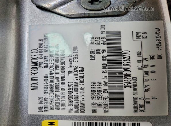 3FA6P0HD9LR262770 2020 FORD FUSION Серебряный Вид подкапотного пространства