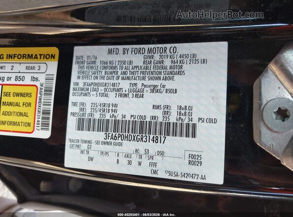 3FA6P0HDXGR314817 2016 FORD FUSION Black Engine compartment view