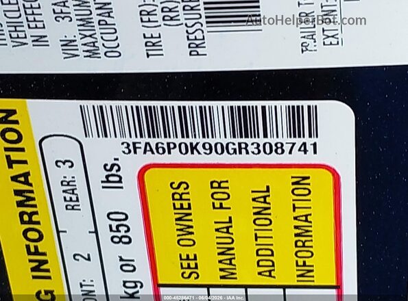 3FA6P0K90GR308741 2016 FORD FUSION Черный Вид подкапотного пространства