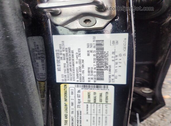 3FA6P0K91LR192573 2020 FORD FUSION Black 