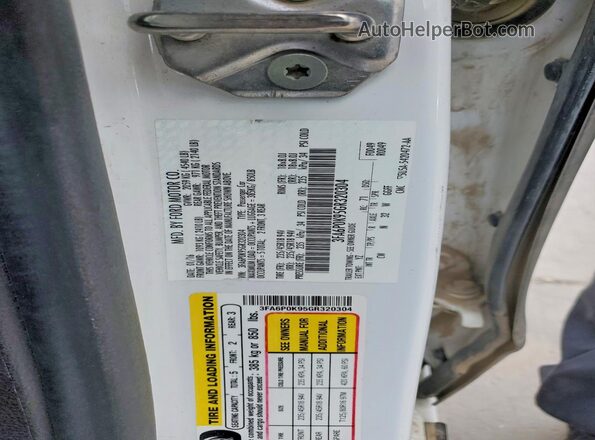 3FA6P0K95GR320304 2016 FORD FUSION White Vista del compartimento del motor