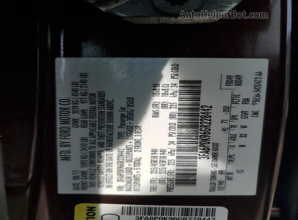 3FA6P0K96GR228442 2016 FORD FUSION Коричневый Вид подкапотного пространства