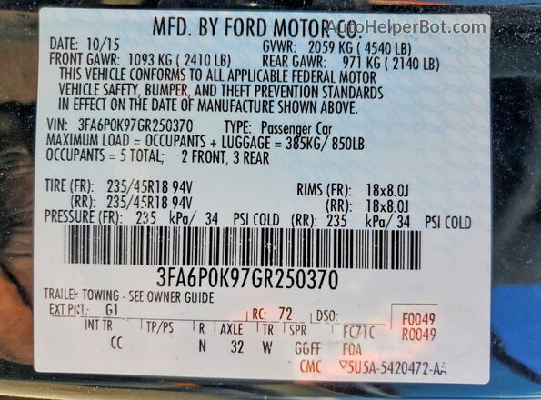 3FA6P0K97GR250370 2016 FORD FUSION Black 