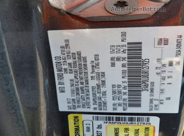 3FA6P0LU0JR127925 2018 FORD FUSION Charcoal 