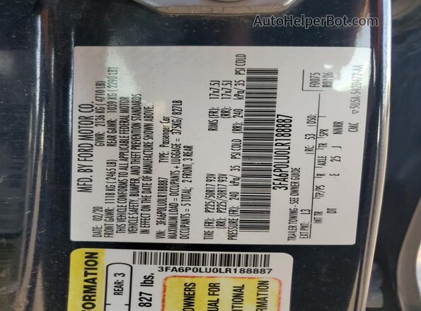 3FA6P0LU0LR188887 2020 FORD FUSION Blue Շարժիչի բաժամունքի տեսք