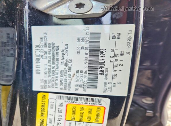 3FA6P0LU1JR169956 2018 FORD FUSION Black Widok komory silnika