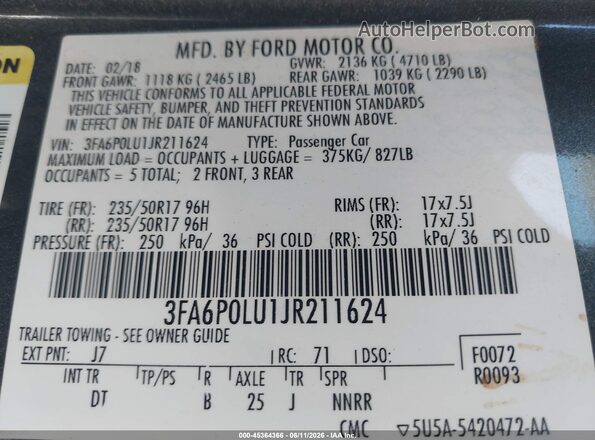 3FA6P0LU1JR211624 2018 FORD FUSION HYBRID Gray Engine compartment view