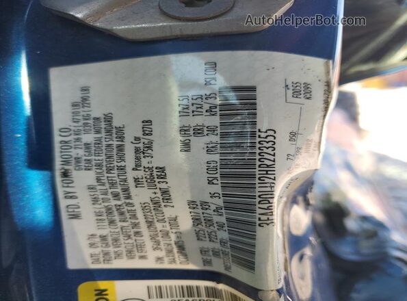 3FA6P0LU2HR223355 2017 FORD FUSION Синий Вид подкапотного пространства