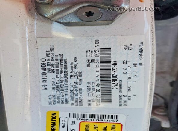 3FA6P0LU2HR223467 2017 FORD FUSION White 