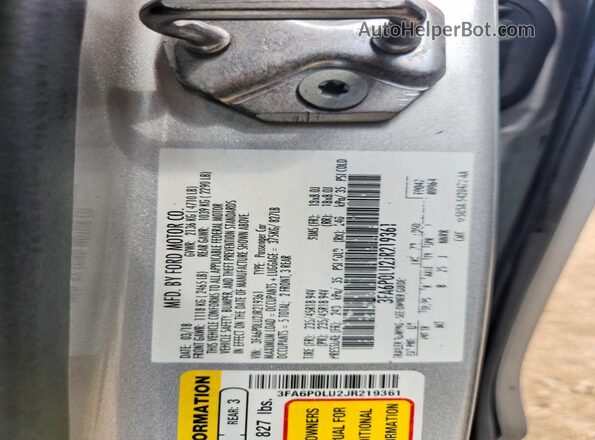 3FA6P0LU2JR219361 2018 FORD FUSION Silver Engine compartment view