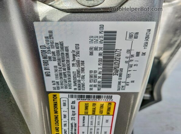 3FA6P0LU2LR216172 2020 FORD FUSION Silver Engine compartment view
