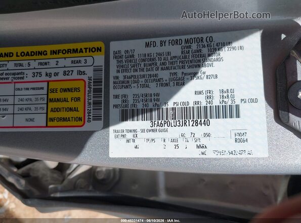 3FA6P0LU3JR128440 2018 FORD FUSION HYBRID Silver Engine compartment view