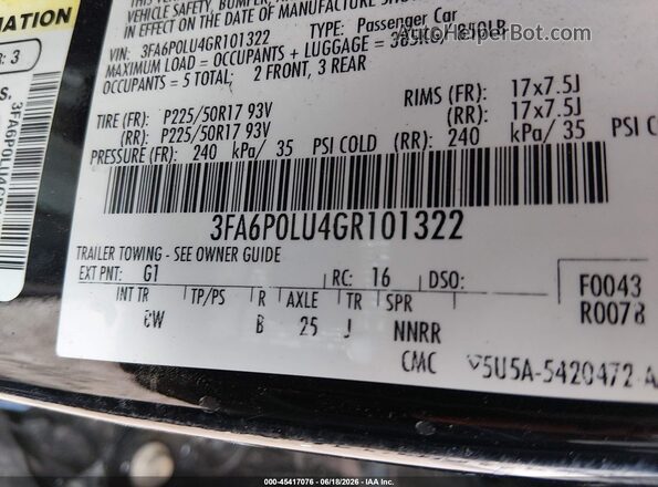 3FA6P0LU4GR101322 2016 FORD FUSION HYBRID Black ძრავის განყოფილების ხედი