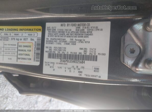 3FA6P0LU5HR325684 2017 FORD FUSION HYBRID Gray Շարժիչի բաժամունքի տեսք
