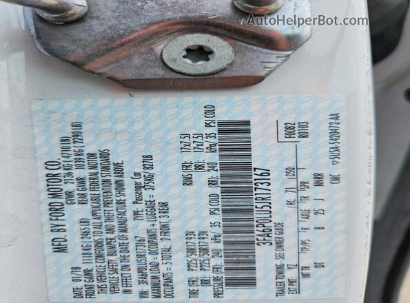 3FA6P0LU5JR173167 2018 FORD FUSION White Widok naklejki z numerem VIN