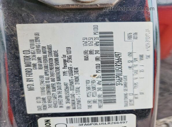 3FA6P0LU5LR266497 2020 FORD FUSION Black Вид підкапотного простору