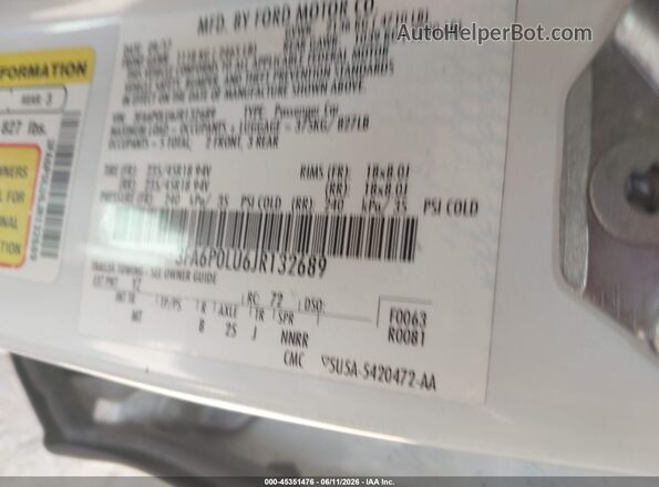 3FA6P0LU6JR132689 2018 FORD FUSION HYBRID White Вид підкапотного простору