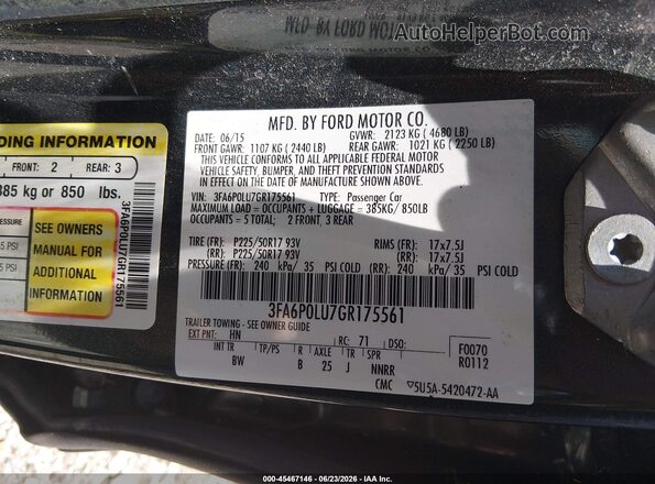 3FA6P0LU7GR175561 2016 FORD FUSION HYBRID Gray ძრავის განყოფილების ხედი