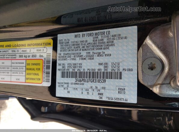 3FA6P0LU7GR318539 2016 FORD FUSION HYBRID Black Engine compartment view