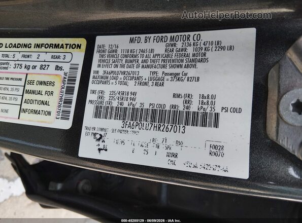 3FA6P0LU7HR267013 2017 FORD FUSION HYBRID Gray Շարժիչի բաժամունքի տեսք