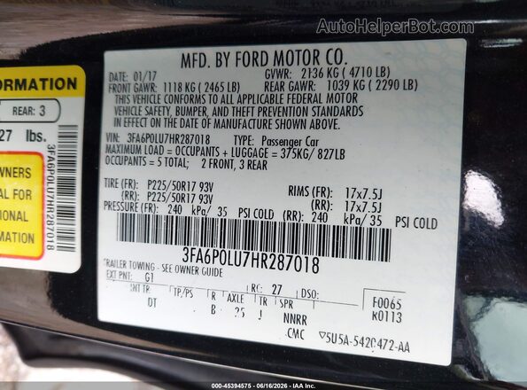 3FA6P0LU7HR287018 2017 FORD FUSION HYBRID Black Engine compartment view