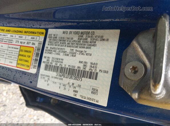3FA6P0LU7JR120275 2018 FORD FUSION HYBRID Синий Вид подкапотного пространства