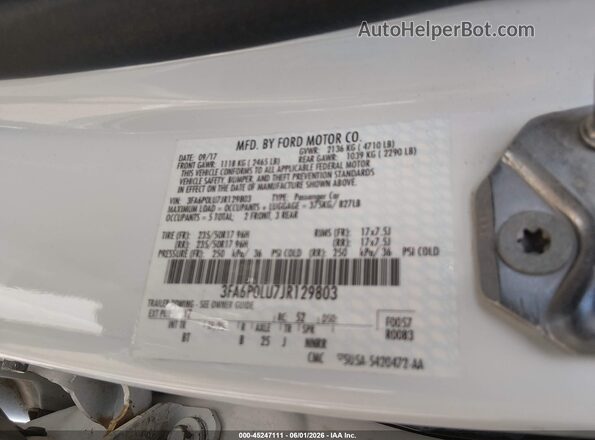 3FA6P0LU7JR129803 2018 FORD FUSION HYBRID White Вид підкапотного простору