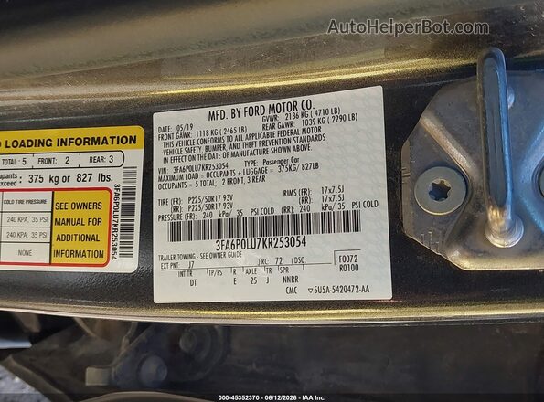 3FA6P0LU7KR253054 2019 FORD FUSION HYBRID Gray Շարժիչի բաժամունքի տեսք