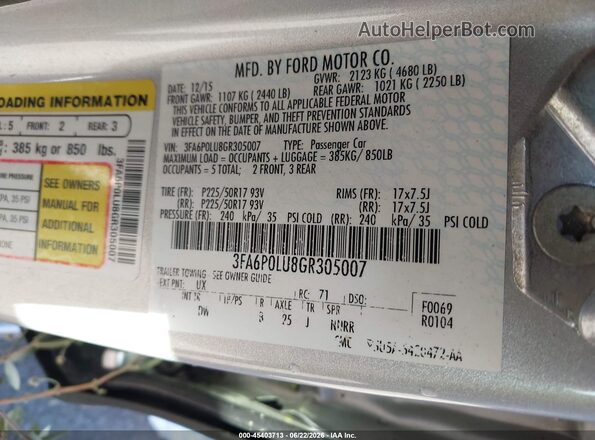 3FA6P0LU8GR305007 2016 FORD FUSION HYBRID Silver Շարժիչի բաժամունքի տեսք