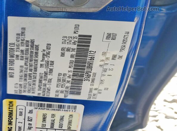 3FA6P0LU8HR166112 2017 FORD FUSION Синий 