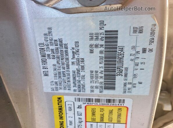 3FA6P0LU8HR285441 2017 FORD FUSION Silver Engine compartment view
