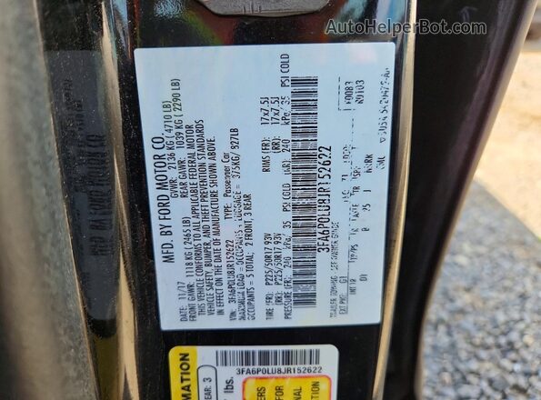 3FA6P0LU8JR152622 2018 FORD FUSION Black Շարժիչի բաժամունքի տեսք