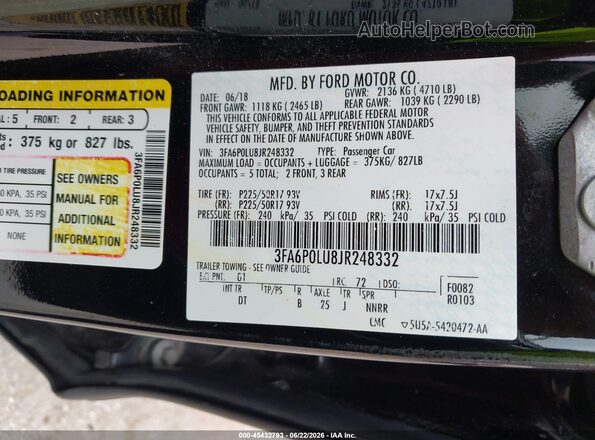3FA6P0LU8JR248332 2018 FORD FUSION HYBRID Black Շարժիչի բաժամունքի տեսք