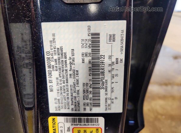 3FA6P0LU8LR159122 2020 FORD FUSION Charcoal VIN sticker view