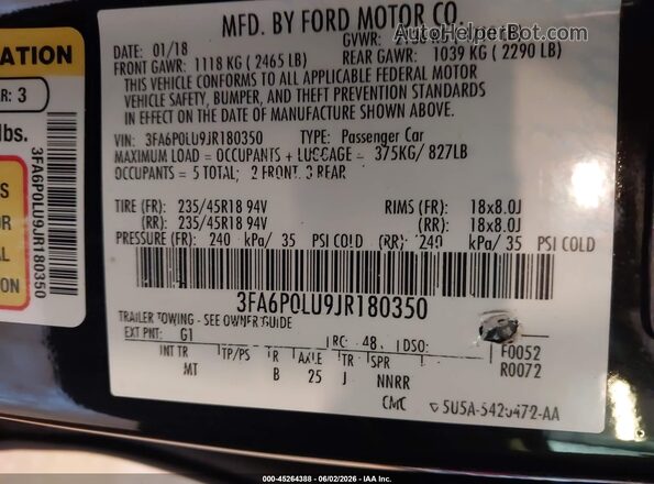 3FA6P0LU9JR180350 2018 FORD FUSION HYBRID Black Engine compartment view