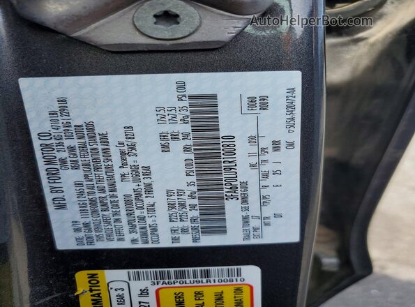 3FA6P0LU9LR100810 2020 FORD FUSION Gray Вид підкапотного простору